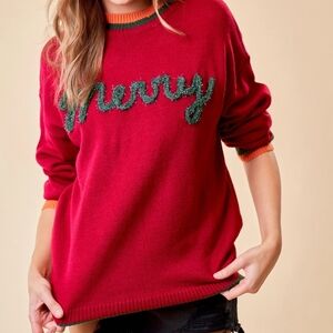 #048 Fabulous Merry Metalic Embroidery Sweater Top